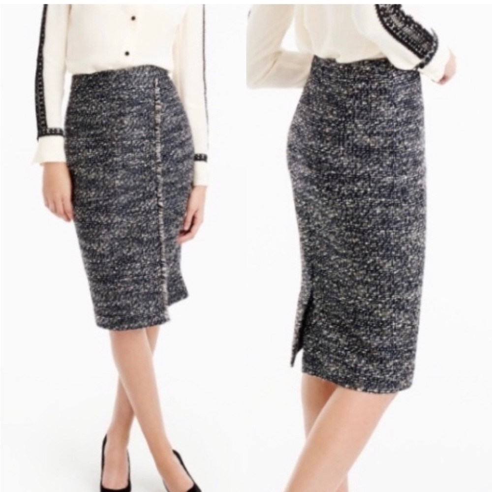 J. Crew Faux Wrap Pencil Skirt Metallic Tweed 8P